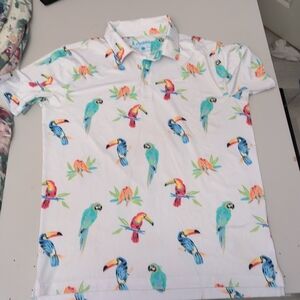 Chubbies White Parrot Print Polo Shirt Large Men